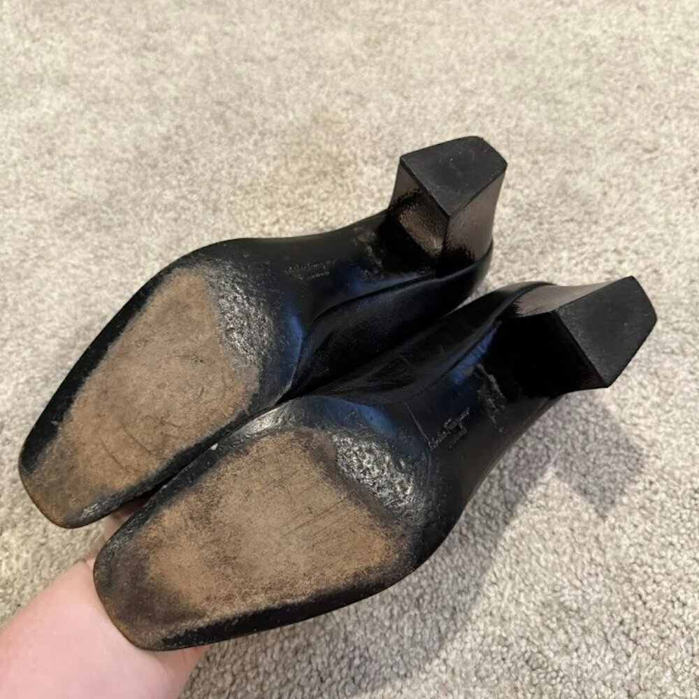 Salvatore Ferragamo Size (10) Ten Women's Heels Slip-On Black Leather Shoes - Picture 3 of 11